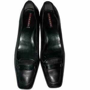 Prada Sport Black Leather Loafer Pumps Size 40